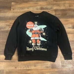 Vintage Style Coca-Cola Santa Graphic Sweatshirt Black Unisex M Holiday Retro
